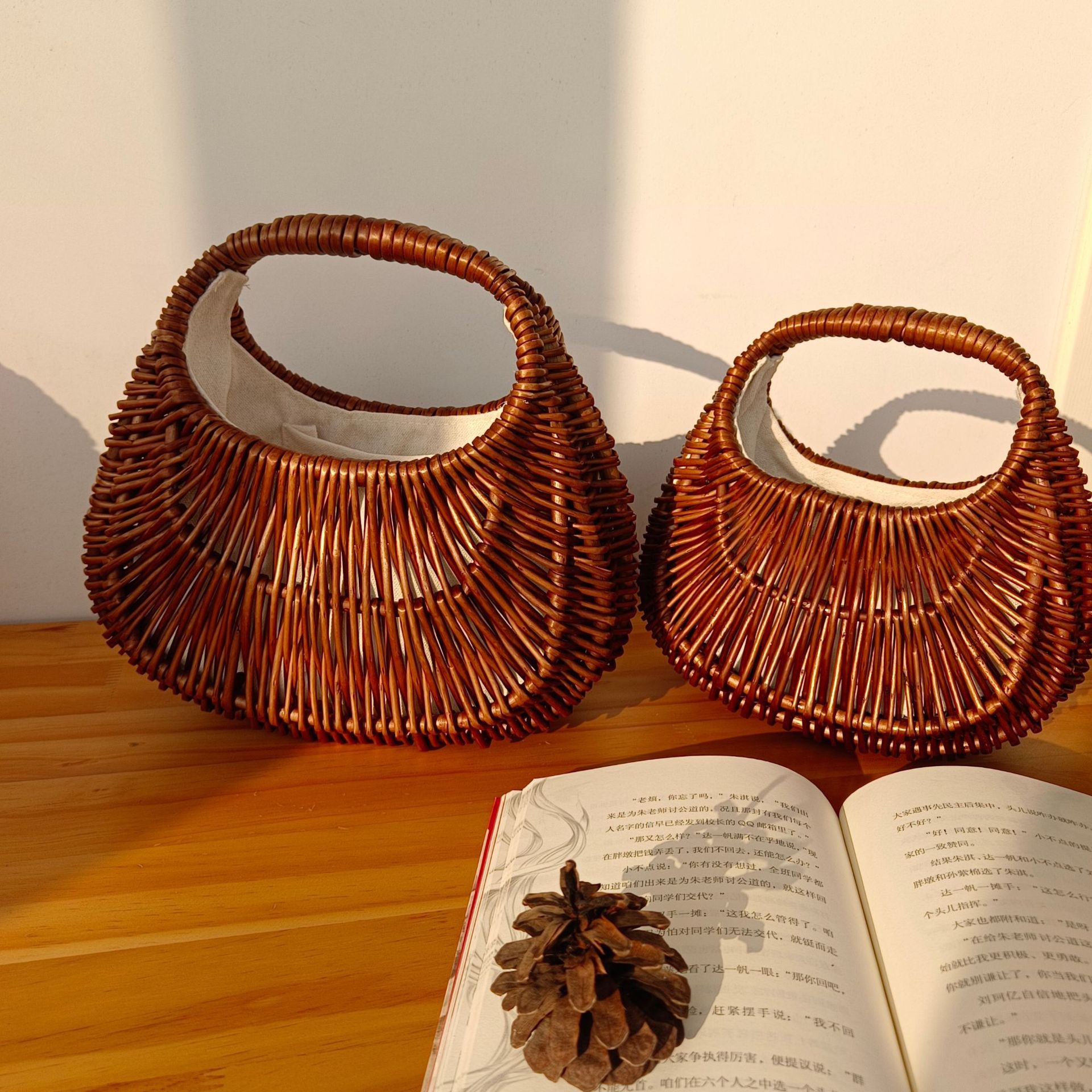 2024 Summer Japanese Woven Straw Handbag for Women Retro Basket Bag - Image 3