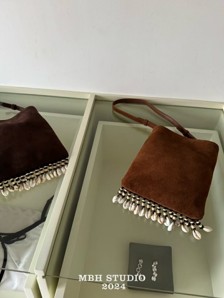 MBH Niche Design French Vintage Suede Beaded Phone Bag Handbag Crossbody