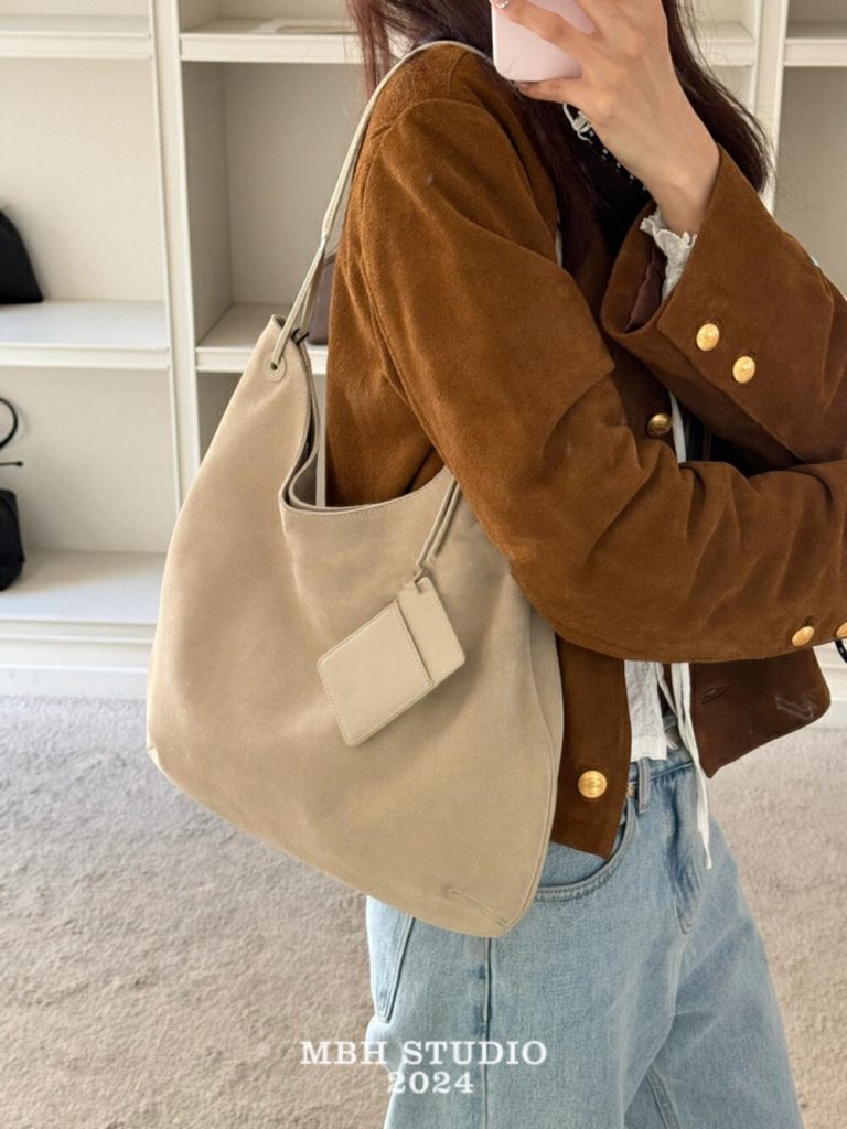 MBH Nothingwritten Suede Tote Bag Large Capacity Commuter Shoulder Bag with Card Holder