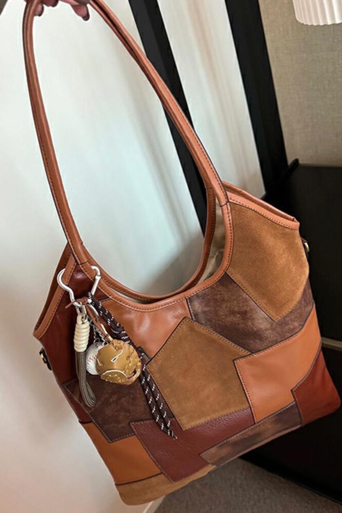 MBH Vintage Patch Large Capacity Premium Leather Tote Shoulder Bag - Image 5
