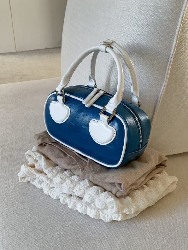 Korean Style Color Block PU Handbag for Women Retro Small Top Handle Phone Bag