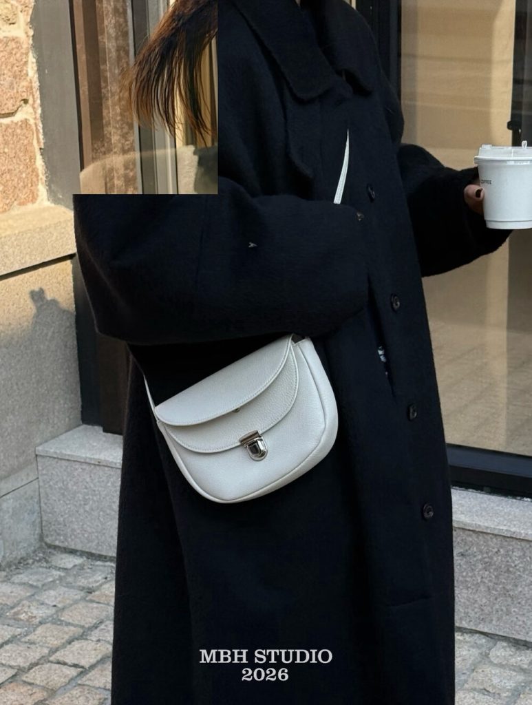 MBH Niche Design Top Layer Cowhide Flap Half Moon Saddle Bag Genuine Leather Shoulder Crossbody Bag