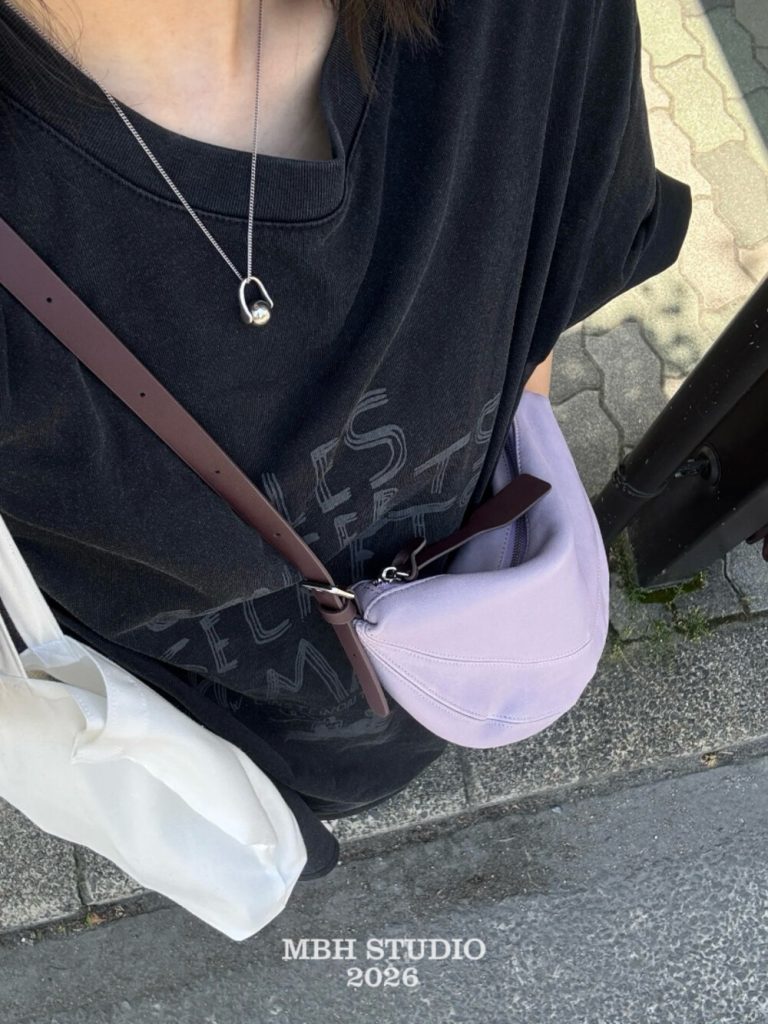 MBH Lambskin Purple Prune Saddle Bag Color Block Leather Crescent Shoulder Bag for Spring Summer