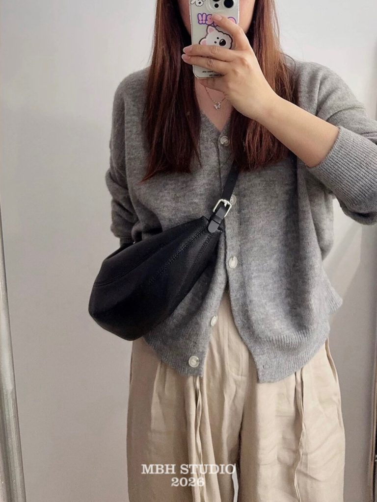 MBH Lambskin Plum Saddle Bag Color Block Leather Crescent Shoulder Bag for Spring Summer